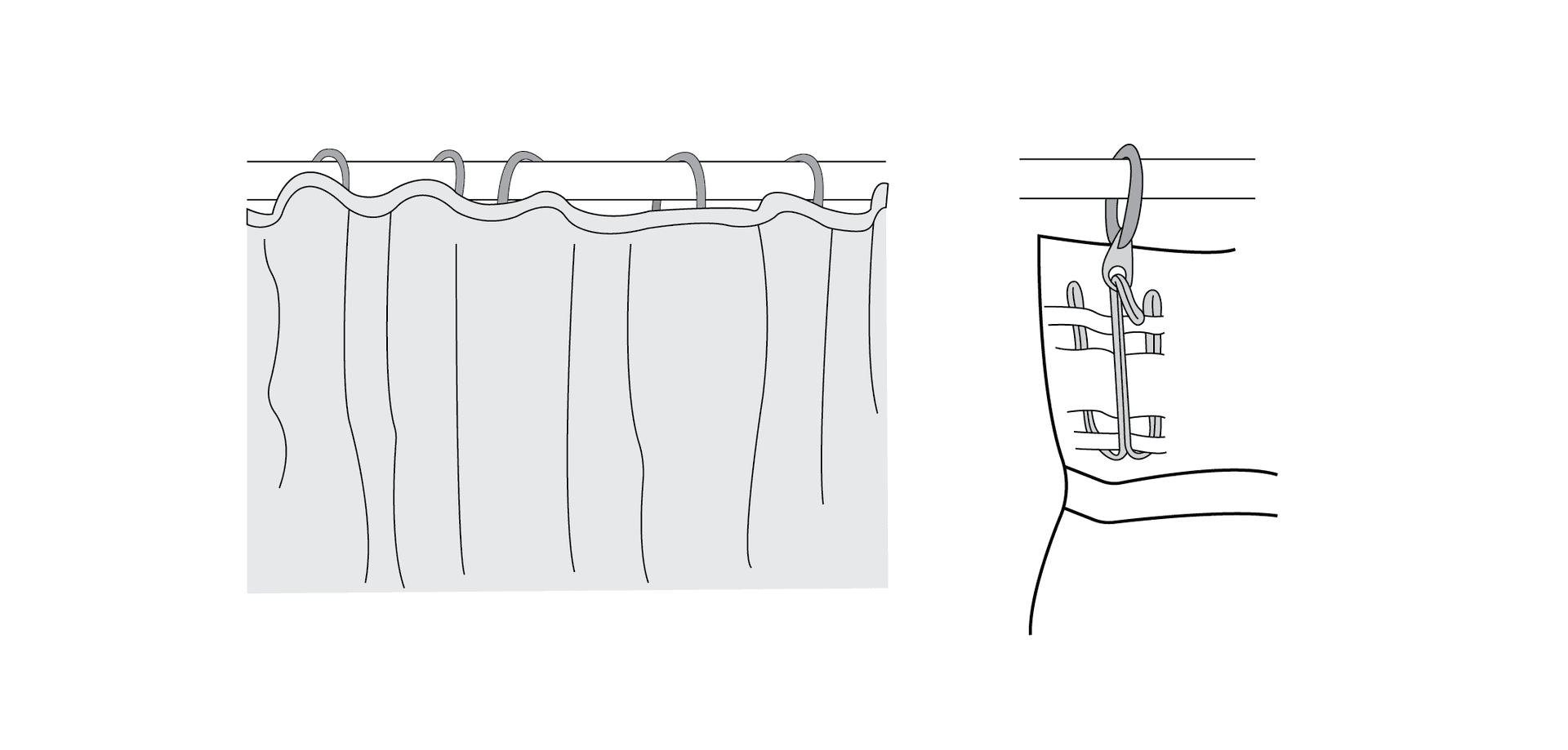 line sketch drawing of curtain hanging